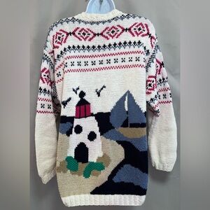 Vintage Van Heusen For Her Hand Knitted Sweater Sz Medium Beach Lighthouse‎